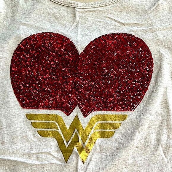 Gap Kids Wonder Woman Sequin Flip Graphic Tee Girls L/10 Oatmeal - Picture 4 of 11